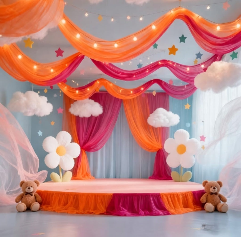 Orange and Hot Pink 2 Roll Fabric
